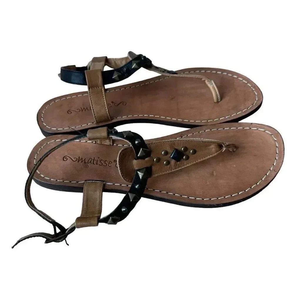 Matisse Brown Tan Thong Leather Flat Women’s  Sandals SZ 9 - Picture 4 of 13